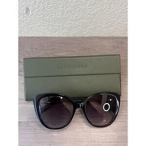 Longchamp Oversized Black Sunglasses – Purple Lenses – Cat Eye – NWT Full Set